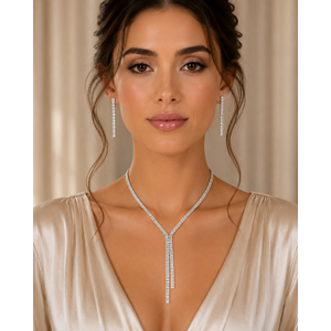 BAGET TAŞLI, GÜMÜŞ RENK Y MODEL, KOLYE VE KÜPE SETİ ACR9834