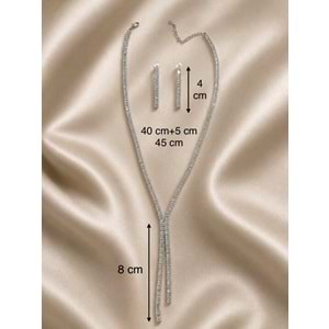 BAGET TAŞLI, GÜMÜŞ RENK Y MODEL, KOLYE VE KÜPE SETİ ACR9834