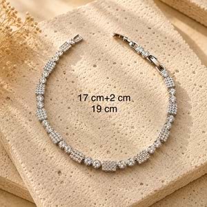 XUPING GÜMÜŞ RENK, KARE VE YUVARLAK TAŞLI BİLEKLİK 17+2CM ACR9838