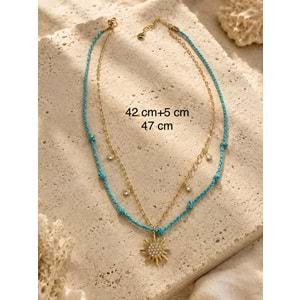 İPLİ, GÜNEŞ UÇLU İKLİ ÇELİK KOLYE 42+5CM ACR9842