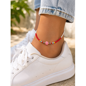 PEMBE TAŞLI, RENKLİ BONCUKLU HALHAL 23+4CM ACR9847