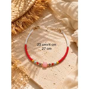 PEMBE TAŞLI, RENKLİ BONCUKLU HALHAL 23+4CM ACR9847