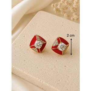 XUPING ROSE RENK KIRMIZI MİNELİ DÖRTGEN KÜPE ACR9852
