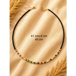 SİYAH, RENKLİ BONCUKLU KOLYE 41+4CM ACR9867