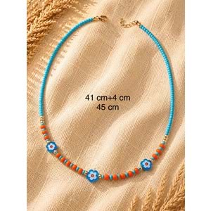 MAVİ, TURUNCU BONCUKLU ÇİÇEK KOLYE 41+4 CM ACR9872
