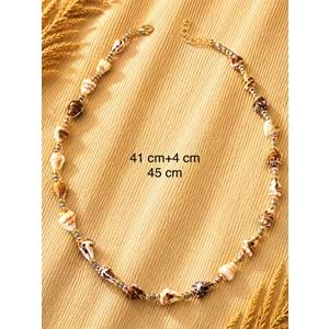 RENKLİ DORİKA BONCUKLU DENİZ KABUĞU KOLYE 41+4CM ACR9874