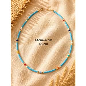 RENKLİ, MAVİ BONCUKLU KOLYE 41+4CM ACR9876