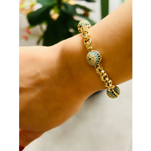 XUPING 14K TAŞLI ÜÇ NAZAR BONCUKLU BİLEKLİK 19+4CM ACR9880