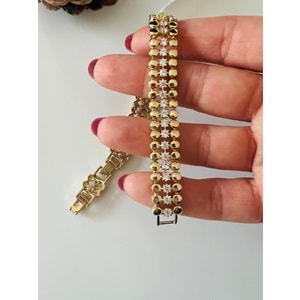 XUPING 14K ÜÇ SIRALI, ORTASI TAŞLI BİLEKLİK 17+2CM ACR9882