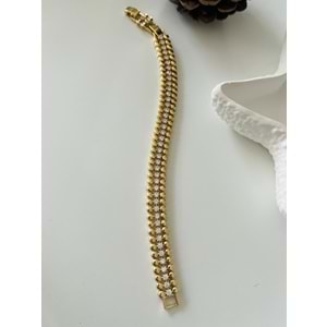 XUPING 14K ÜÇ SIRALI, ORTASI TAŞLI BİLEKLİK 17+2CM ACR9882