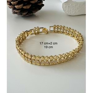 XUPING 14K ÜÇ SIRALI, ORTASI TAŞLI BİLEKLİK 17+2CM ACR9882