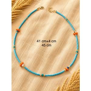 MAVİ BONCUKLU RENKLİ KOLYE 41+4CM ACR9885