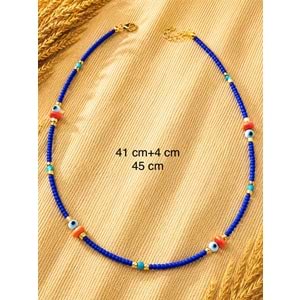 SAKS MAVİ BONCUKLU RENKLİ KOLYE 41+4CM ACR9900