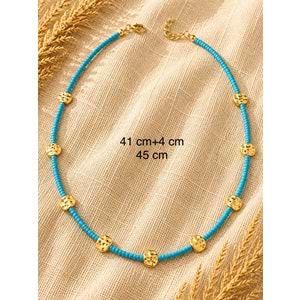 MAVİ BONCUKLU GÜLEN YÜZ KOLYE 41+4CM ACR9901