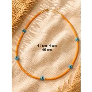 TURUNCU BONCUKLU NAZAR KOLYE 41+4CM ACR9902