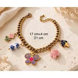 MOR KELEBEKLİ, CHARMLI ÇELİK BİLEKLİK 17+4CM ACR9907