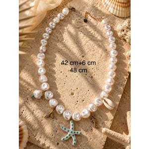 DENİZ YILDIZI CHARMLI, İNCİLİ ÇELİK KOLYE 42+6CM ACR9915
