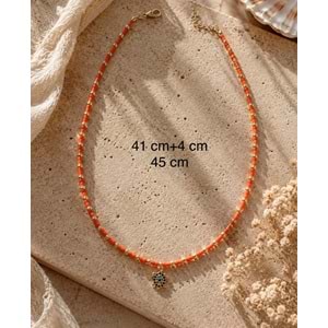 KAPLUMBAĞA UÇLU, TURUNCU RENK BONCUKLU KOLYE 41+4CM ACR9918