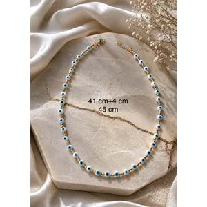 BEYAZ NAZAR BONCUKLU, DORİKALI KOLYE 41+4CM ACR9922