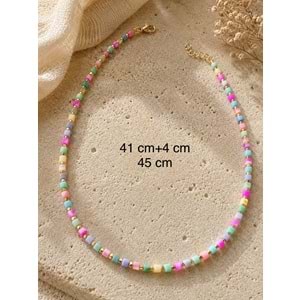 RENKLİ SEDEF TAŞLI, KARE BONCUKLU KOLYE 41+4CM ACR9926