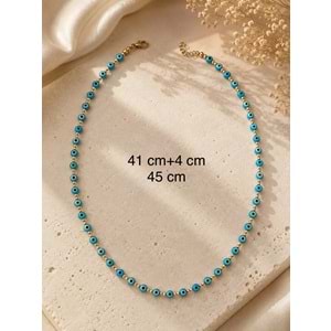 AÇIK MAVİ RENK NAZAR BONCUKLU KOLYE 41+4CM ACR9932