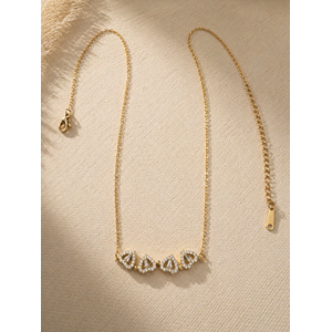 ÇELİK GOLD RENK, AÇILIP KAPANABİLEN, MIKNATISLI, KALPLİ, YONCA ŞANS KOLYE 42+6CM ACR9957