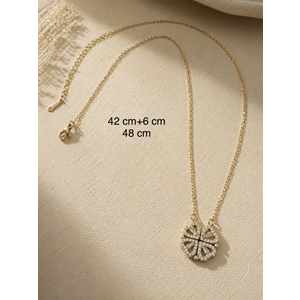 ÇELİK GOLD RENK, AÇILIP KAPANABİLEN, MIKNATISLI, KALPLİ, YONCA ŞANS KOLYE 42+6CM ACR9957