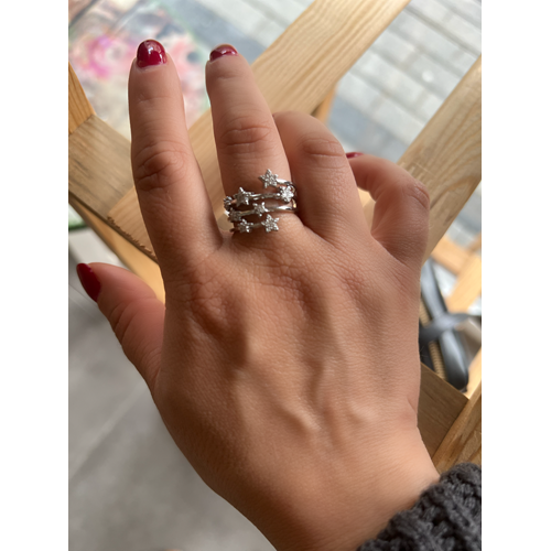 AYARLANABİLİR GÜMÜŞ RENK TAŞLI YILDIZ YÜZÜK ACR0028