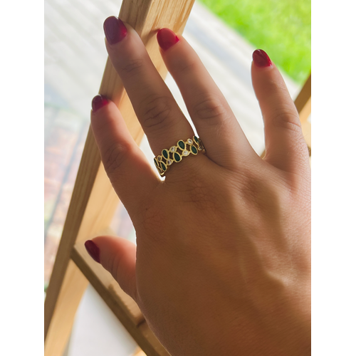 AYARLANABİLİR ÇİFT SIRA YEŞİL RENK DAMLA TAŞLI YÜZÜK ACR0115