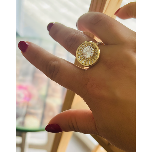 AYARLANABİLİR GOLD RENK TAŞLI, YUVARLAK MODEL TASARIM YÜZÜK ACR0119