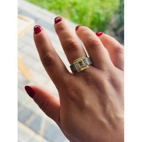 VİNTAGE AYARLANABİLİR GOLD RENK KARE TAŞLI YÜZÜK ACR0129