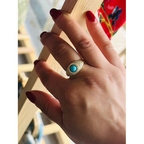 ÇELİK AYARLANABİLİR GOLD RENK TAŞLI FİRUZE YÜZÜK ACR0130