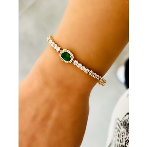 XUPING ZÜMRÜT TAŞ RENKLİ SUYOLU BİLEKLİK ROSE RENK 17+2 CM ACR2499