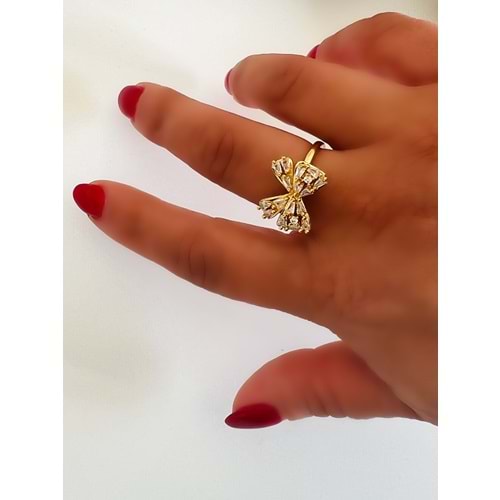 AYARLANABİLİR ÇELİK BAGET TAŞLI FİYONK YÜZÜK GOLD ACR2720