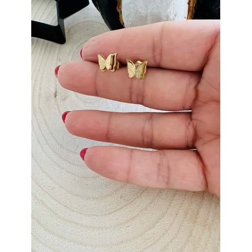 GOLD RENK KELEBEK MODEL ÇELİK KÜPE 8 MM ACR2977