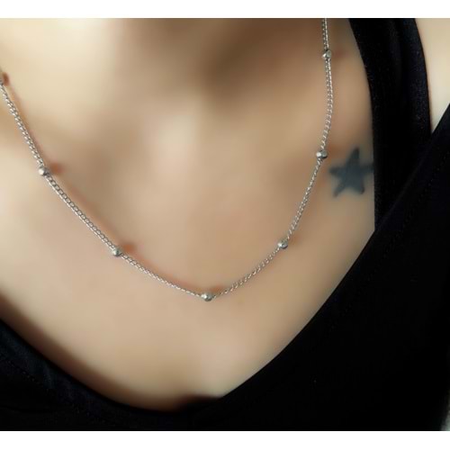 ÇELİK TOP ZİNCİR KOLYE 46+6 CM GÜMÜŞ ACR3403