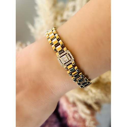 XUPING BAGET TAŞLI KORDON BİLEKLİK 17+2 CM-14K GOLD ACR4102
