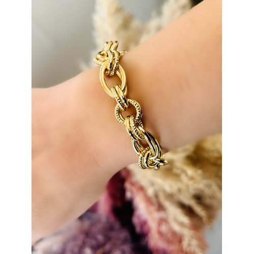 XUPING İÇ İÇE GEÇMELİ ZİNCİR BİLEKLİK 18+3 CM-14K GOLD ACR4192