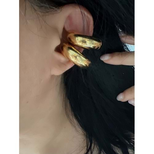 GOLD RENK BOMBELİ EARCUFF ÇELİK KÜPE ACR4613