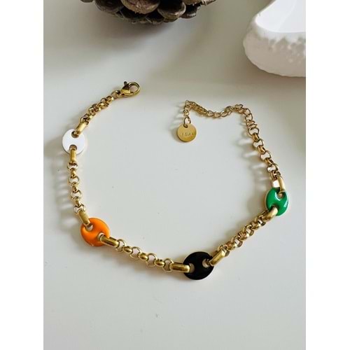 RENKLİ MİNELİ ÇELİK BİLEKLİK 16+6 CM-GOLD ACR4968