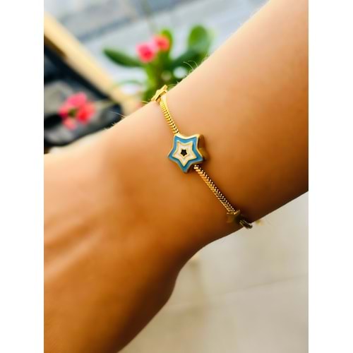 YILDIZ MİNELİ ÇELİK BİLEKLİK 17+6 CM-GOLD ACR5446