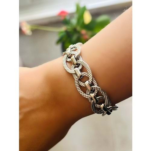 ÇELİK İÇ İÇE GEÇMELİ ZİNCİR BİLEKLİK 17+5CM-GÜMÜŞ RENK ACR5525