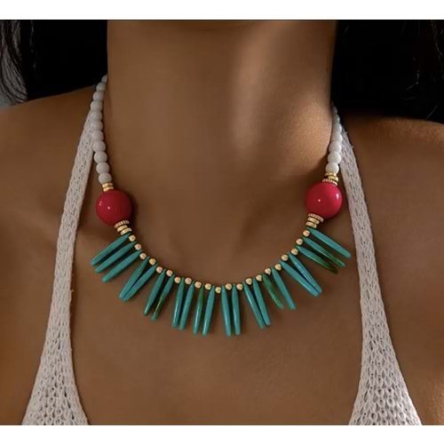 VİNTAGE BOHO TARZI BONCUK KOLYE ACR5828