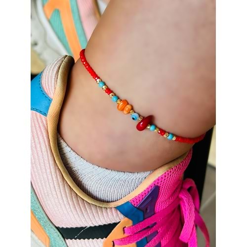 KIRMIZI BONCUKLU-RENKLİ HALHAL 23+3 CM ACR5880