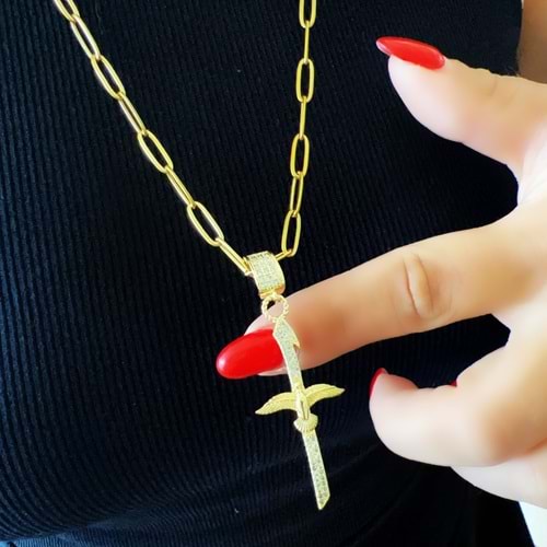 ÇELİK ANKA KUŞU KOLYE 60+6CM-GOLD RENK ACR6291
