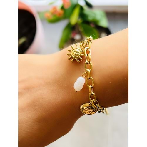 ÇELİK GÜNEŞLİ CHARM BİLEKLİK 17+6CM-GOLD RENK ACR6671