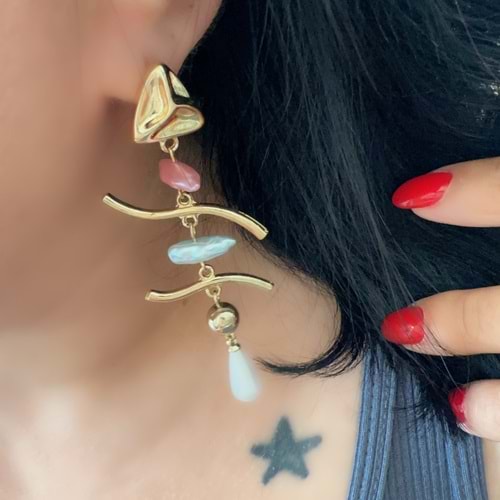 ÖZEL SERİ MARKA MODEL RENKLİ TAŞLI, İNCİLİ BONE KÜPE ACR7304