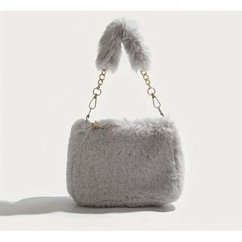 PELUŞ MİNİ, ÇAPRAZ, ÇIKARILABİLİR ASKILI, OMUZ-KOLTUK-EL ÇANTASI GRİ RENK ACR7410