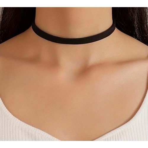 SİYAH RENK, PÜRÜZSÜZ YÜZEYLİ, POLYESTER KUMAŞ CHOKER KOLYE ACR7417