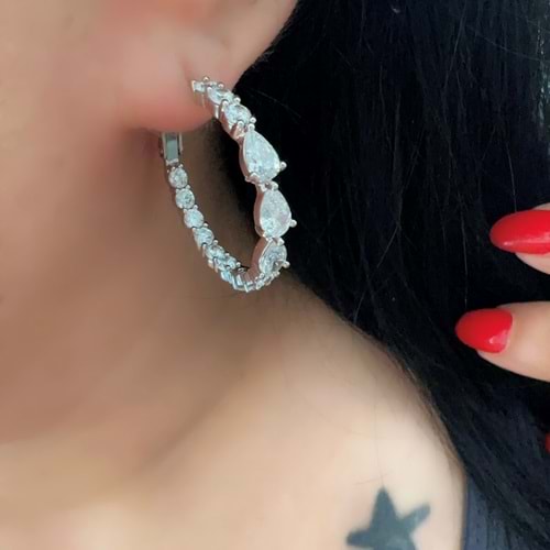 XUPING DAMLA TAŞLI HALKA KÜPE-GÜMÜŞ RENK ACR7596